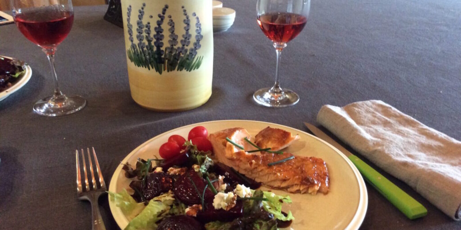 Cedar Planked Salmon with Roasted Beet and Goat Cheese Salad