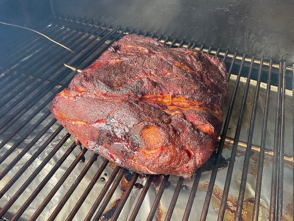 Pork Shoulder After Hours of Smoking