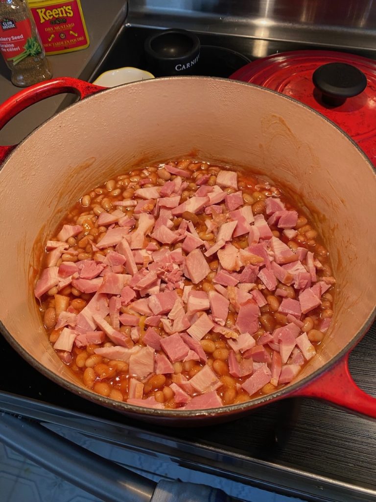 Prepping the Baked Beans with a plethora of bacon