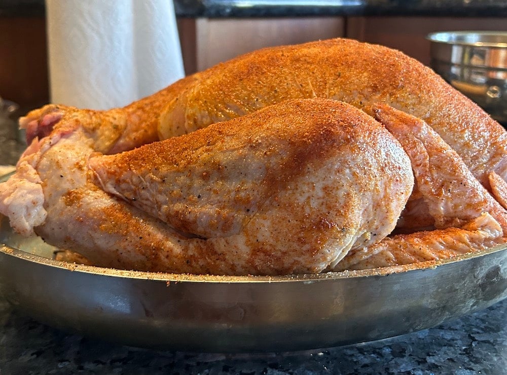 Oiling and Seasoning Turkey for the Smoker